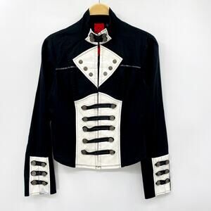 Lip Service Vice Steampunk Black White Faux Leather Military Jacket